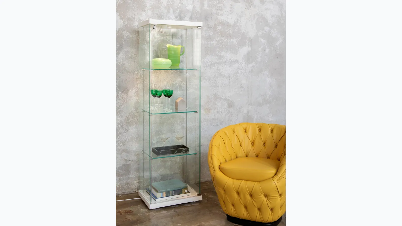 Glass bookcase with lacquered wood base and top Ego by Tonin Casa