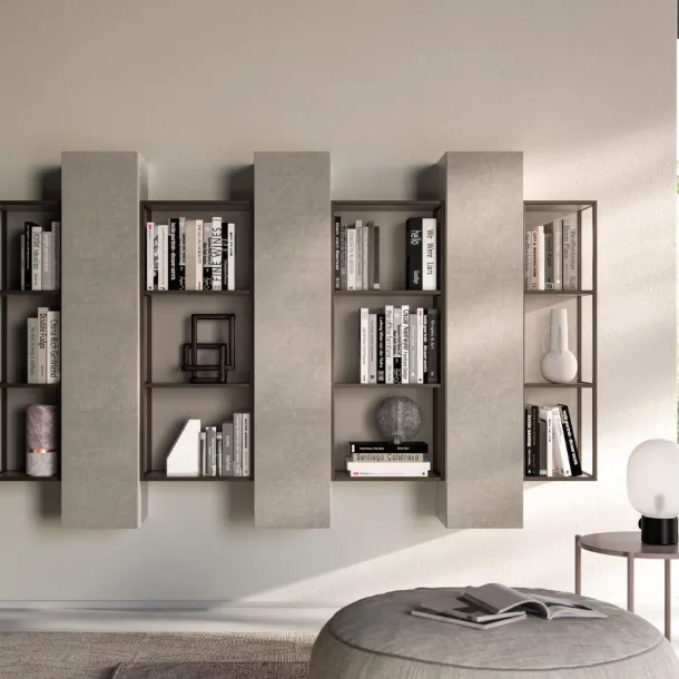 Grafic 03 suspended bookcase in melamine and metal by Orme.