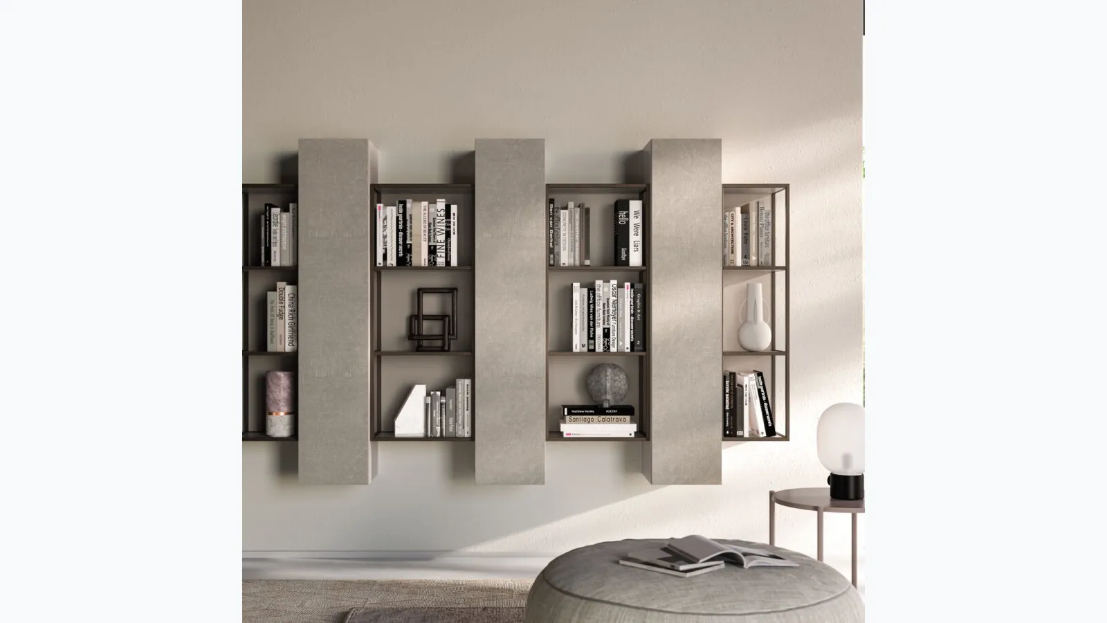Grafic 03 suspended bookcase in melamine and metal by Orme.