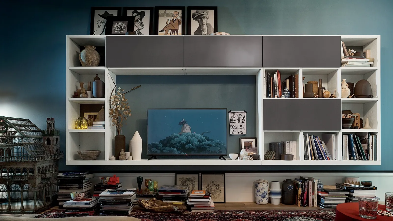Living 02 hanging bookshelf in lacquered ash by Veneta Cucine.