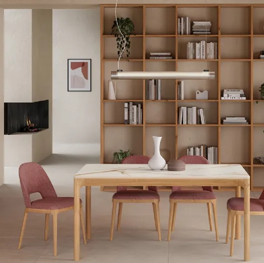 Modular living room bookcase 05 in knotty Oak by Veneta Cucine.