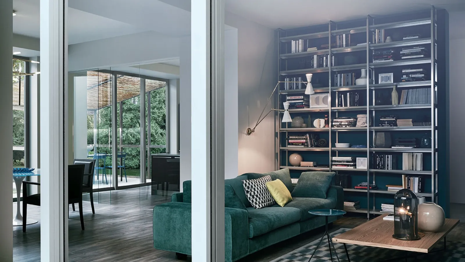 Tribeca 02 steel Grey Bistro finish wall bookshelf by Veneta Cucine