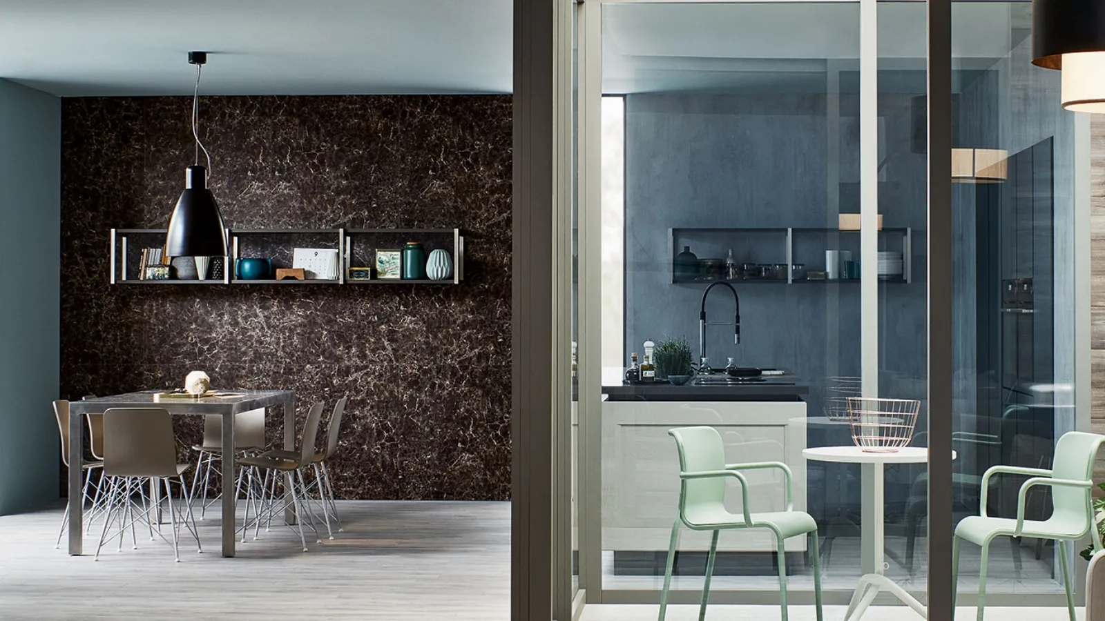 Suspended bookcase Tribeca 04 by Veneta Cucine