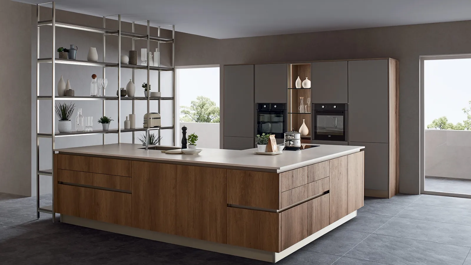 Metal bronze finish Tribeca 05 dividing bookshelf by Veneta Cucine.