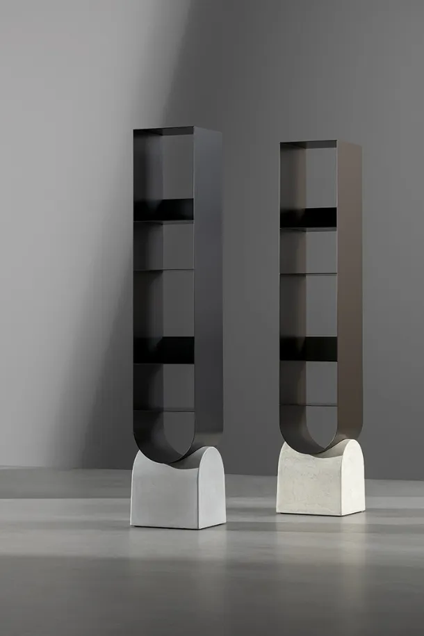 Vague bookshelf by Bonaldo, made of metal with a cement base.