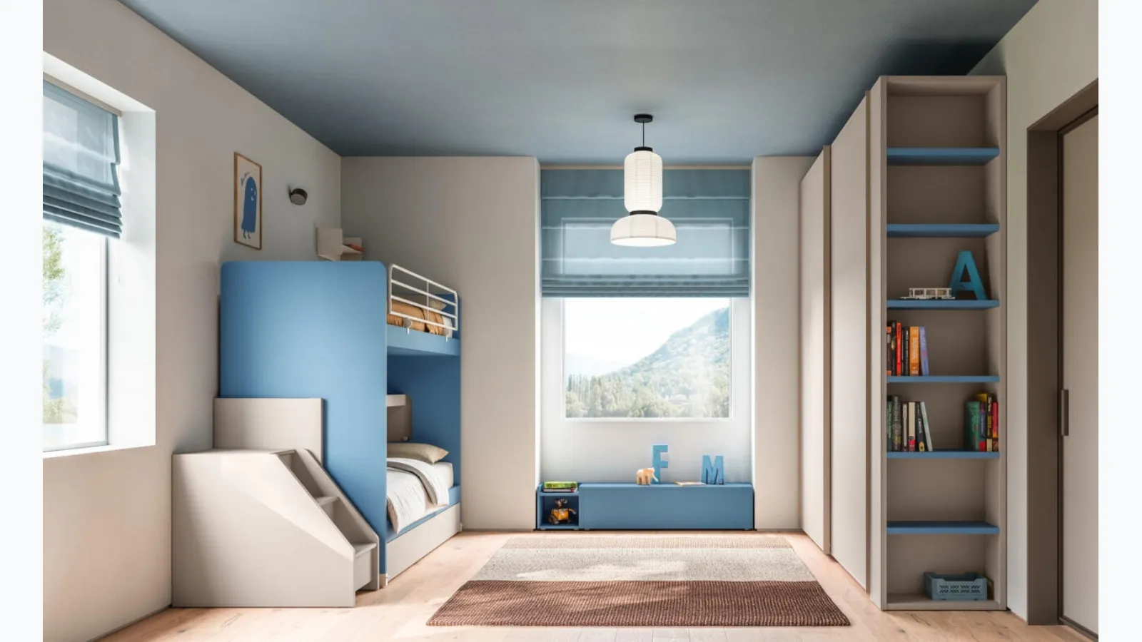 Space-saving 55 bunk bed room by Mistral.