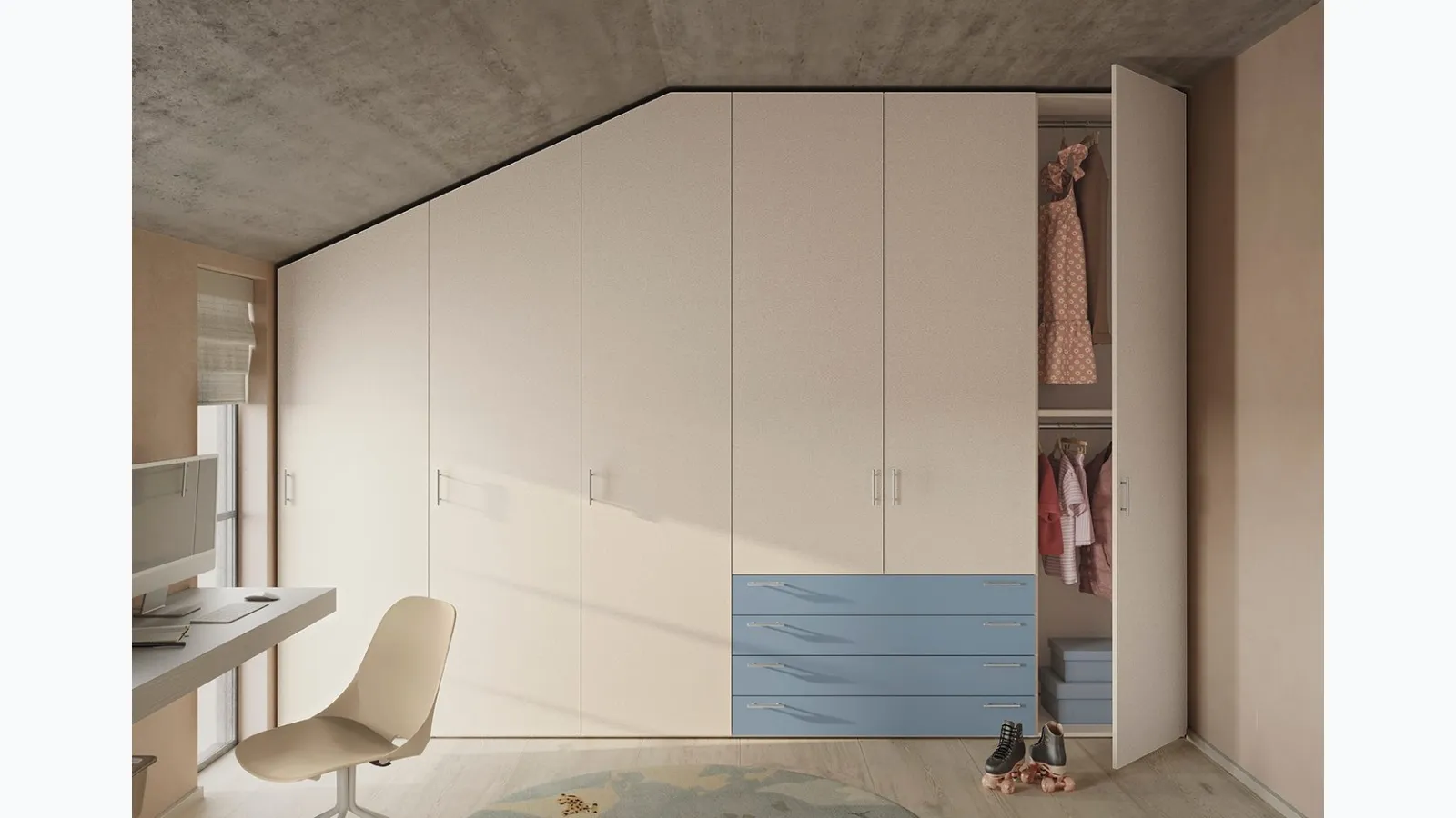 Room with custom-made Golf K28 wardrobe by Colombini Casa.
