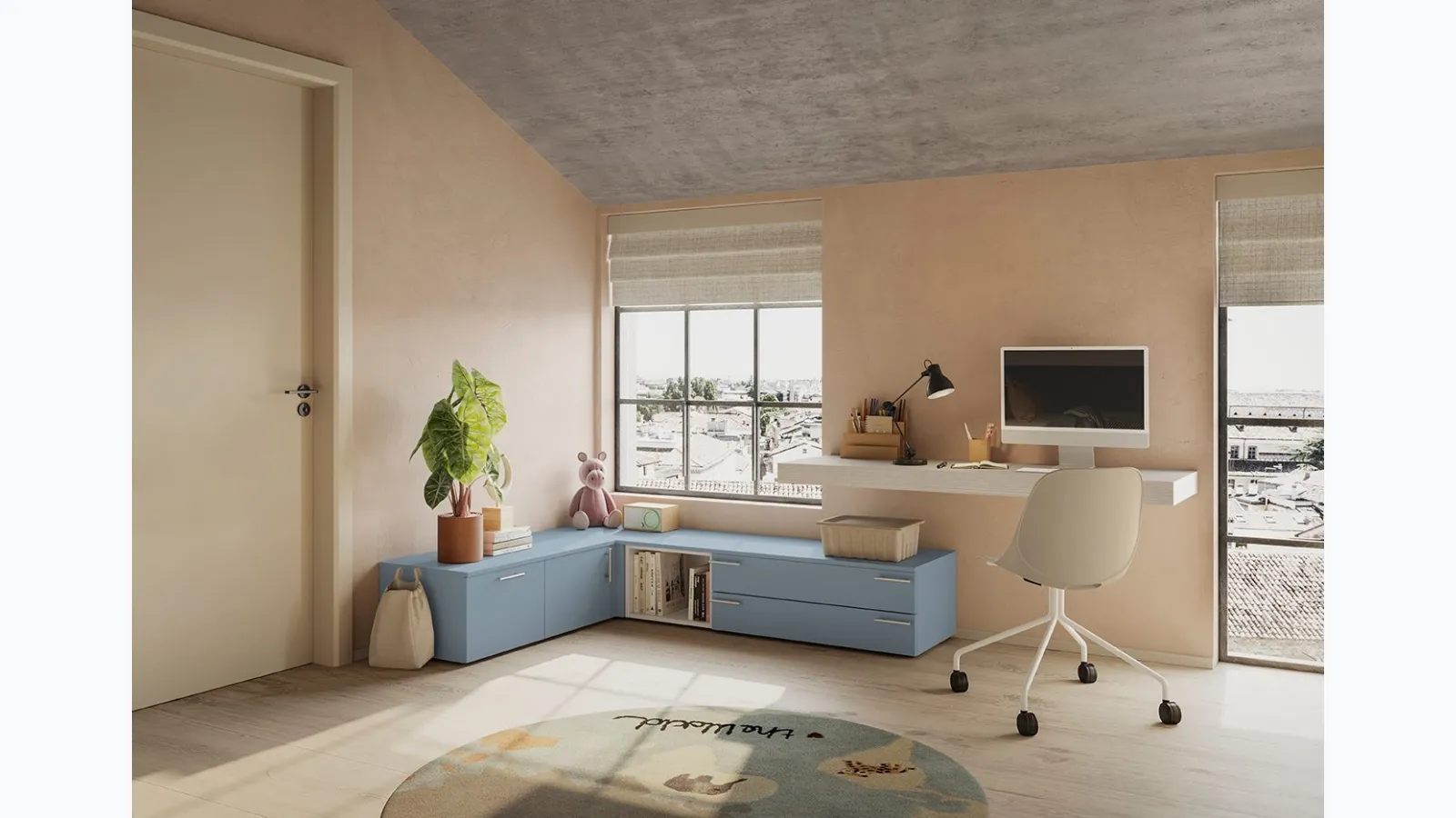 Bedroom with Golf K28 study area by Colombini Casa