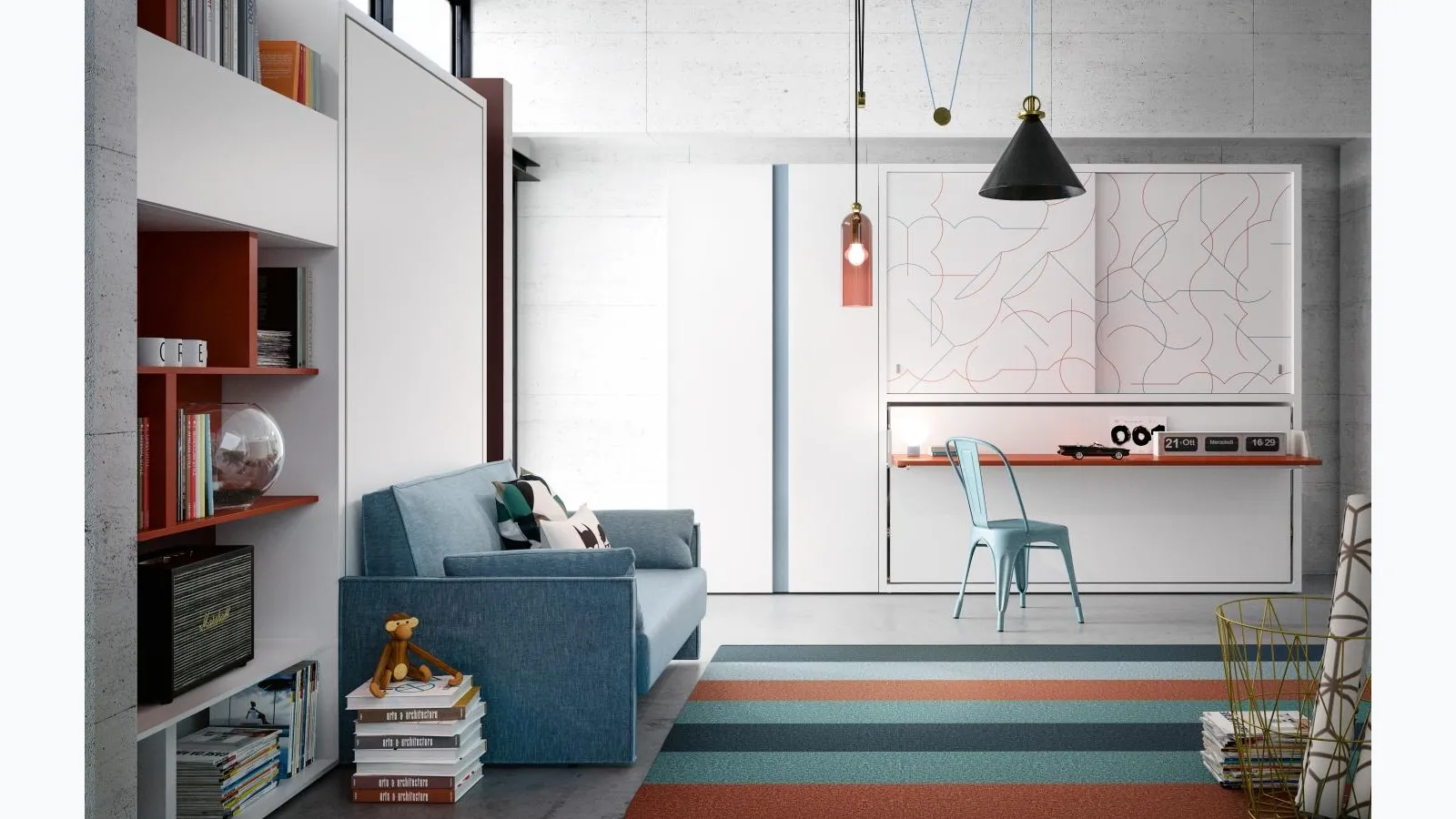 Space-saving bedroom Kali Ponte Board by Clei.