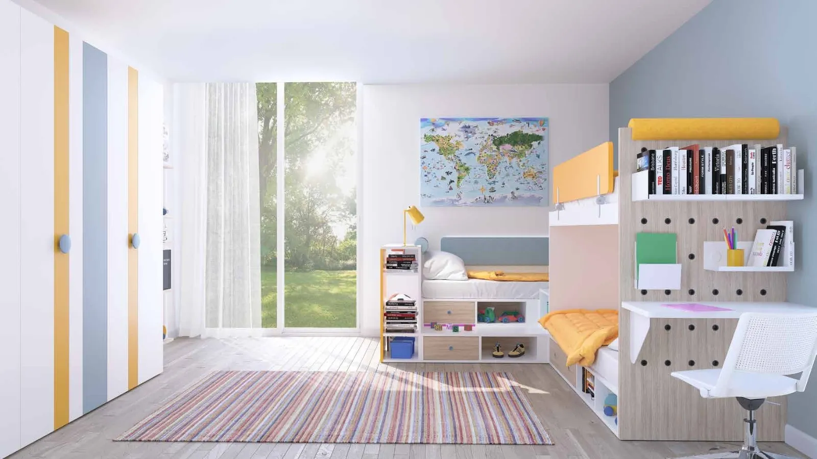 Bedroom with Open 22 bunk beds by S75.