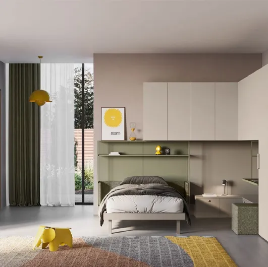 Corner bridge bedroom in melamine and lacquered Start P19 by Clever