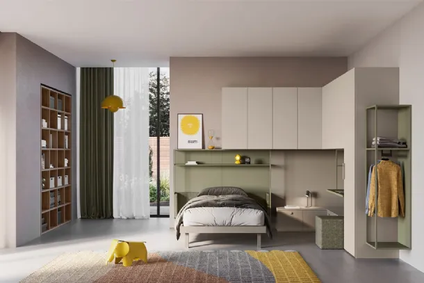 Corner bridge bedroom in melamine and lacquered Start P19 by Clever