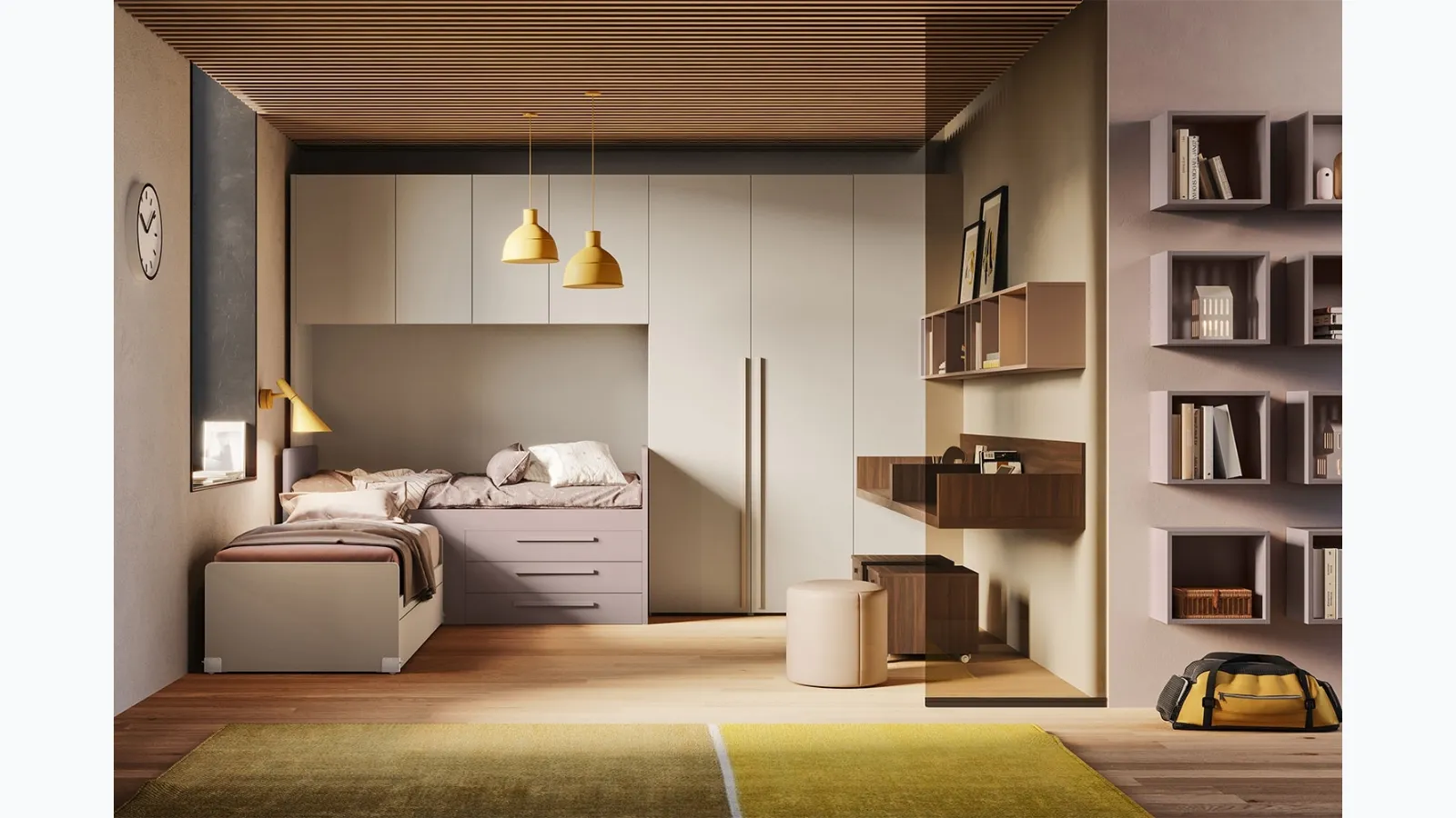 Bridge bedroom in melamine and lacquered Start P21 by Clever
