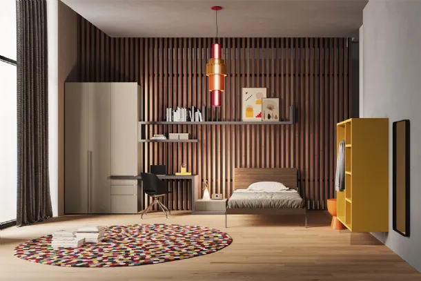 Minimal modular bedroom in melamine and matte lacquer Start T10 by Clever.