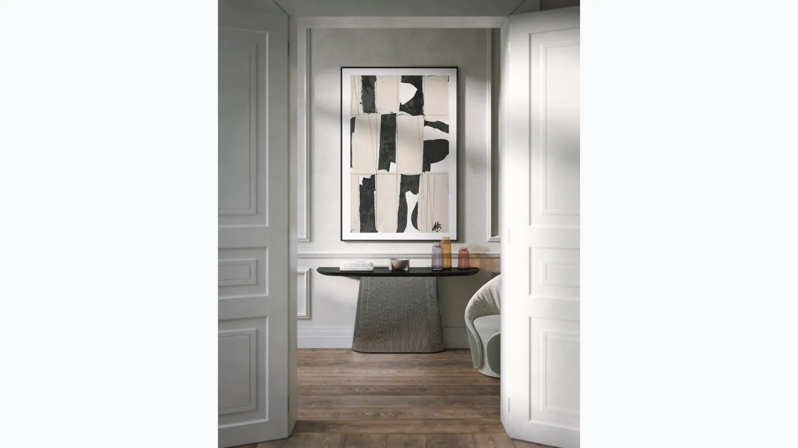 Mobile entrance Adonis Plissè with ash top and glass base by Tonin Casa.