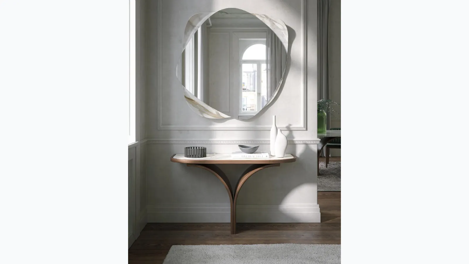 Arc entrance mobile made of stoneware and wood by Tonin Casa.