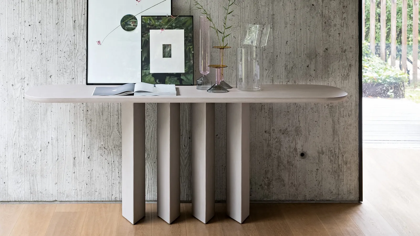Geometric Console Entryway Table in clay finish by Bonaldo.