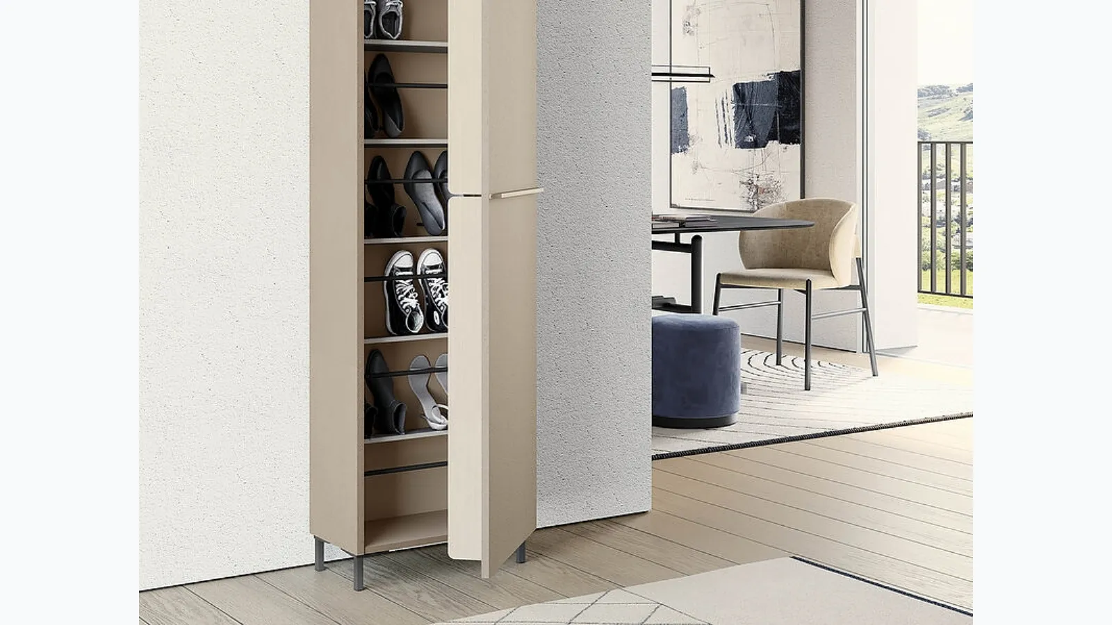 Linear shoe rack entrance mobile by Birex.