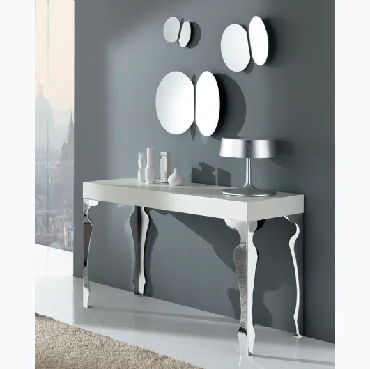 Luxury lacquered wood console table with steel legs by Riflessi.