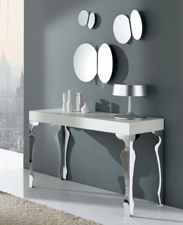 Luxury lacquered wood console table with steel legs by Riflessi.