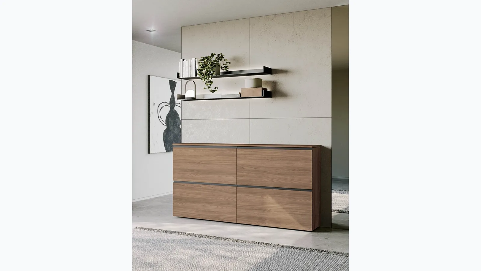Mobile shoe cabinet Minima with wood effect finish by Birex.
