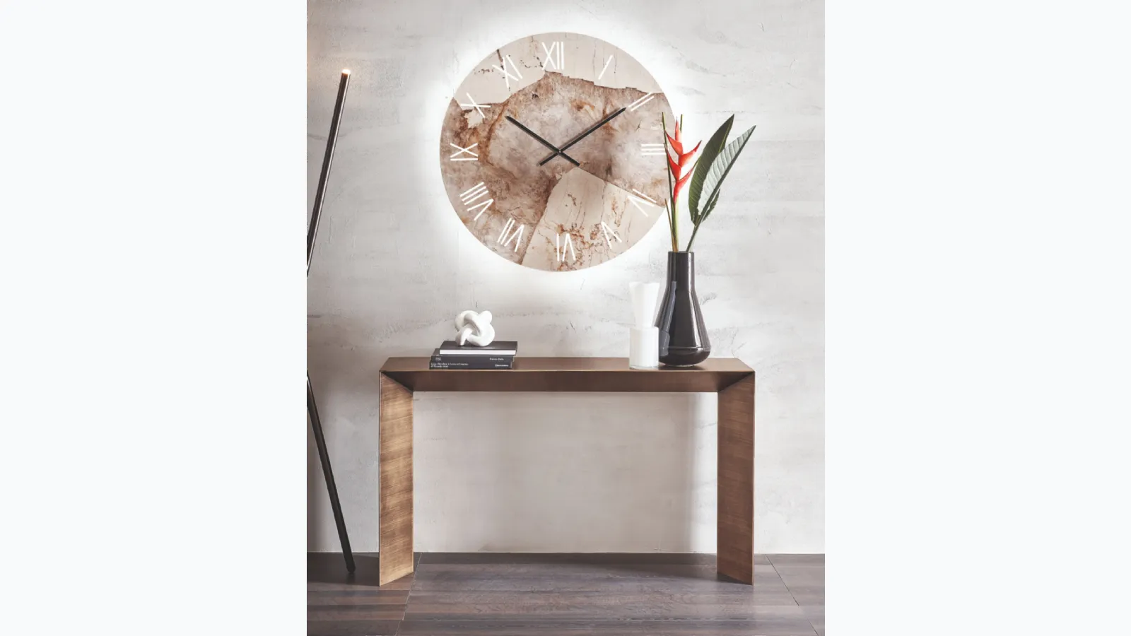Minimalist console entryway table made of painted and brushed metal by Riflessi.