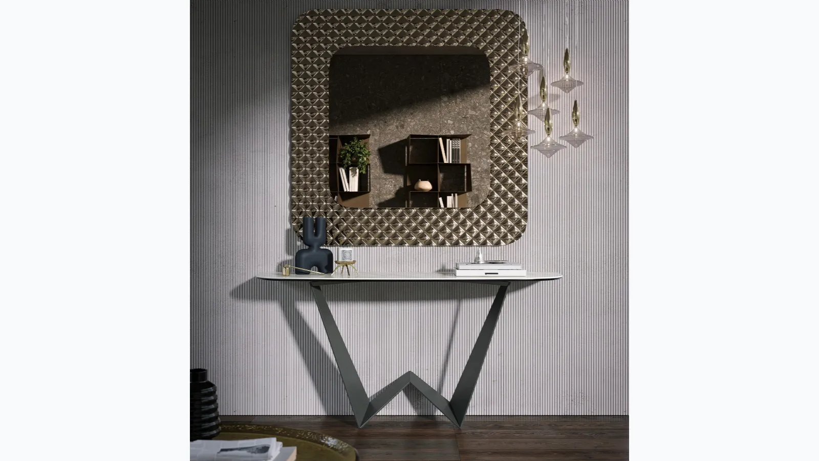 Mobile entry Console Reverse with porcelain stoneware top by Tonin Casa