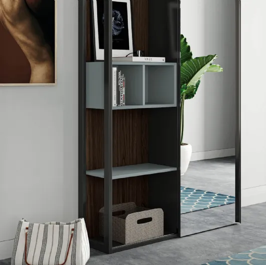 Mobile entrance Skap composition 2 with sliding door with mirror and thermotreated oak structure by Birex.