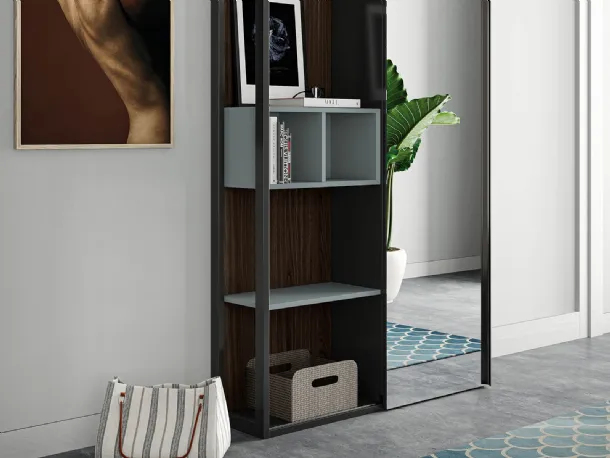 Mobile entrance Skap composition 2 with sliding door with mirror and thermotreated oak structure by Birex.