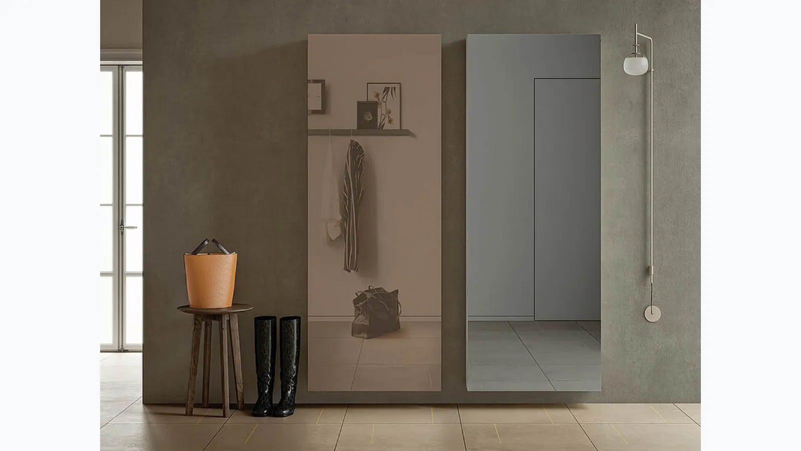 Entryway shoe cabinet Welcome with mirrored doors by Birex.