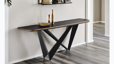 Westin Wood-C console with wooden top and steel base by Cattelan Italia.