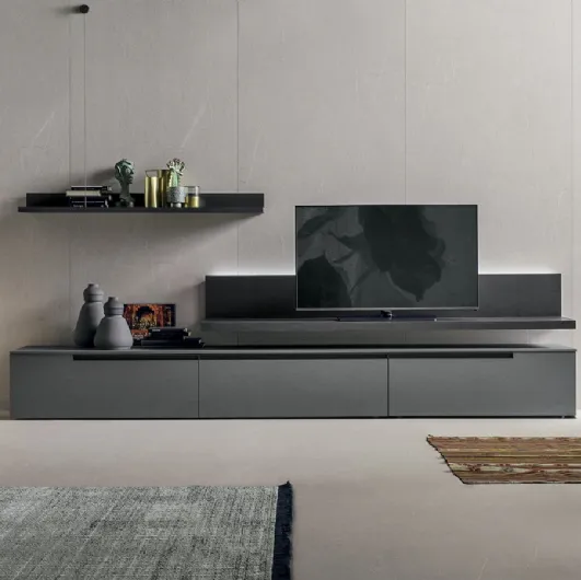 Wall Unit Atlante UNIT AT103 in textured charcoal oak by Tomasella.
