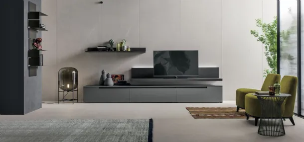 Wall Unit Atlante UNIT AT103 in textured charcoal oak by Tomasella.