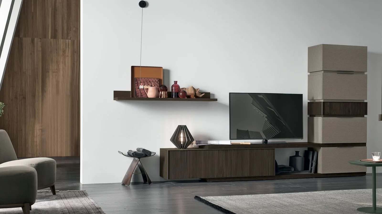 Tomasella Atlante UNIT AT111 wall unit in straw bronze material.