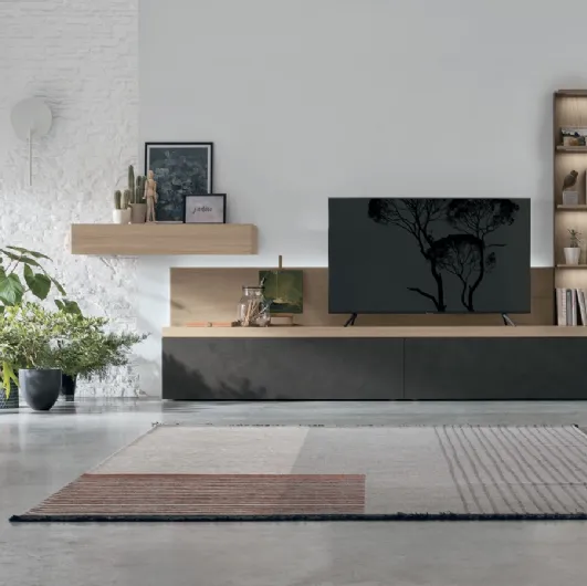 Atlas UNIT AT117 wall unit in sand oak material and dark cement material by Tomasella.