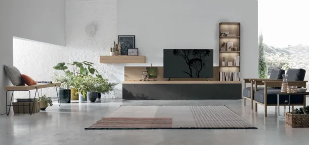 Atlas UNIT AT117 wall unit in sand oak material and dark cement material by Tomasella.