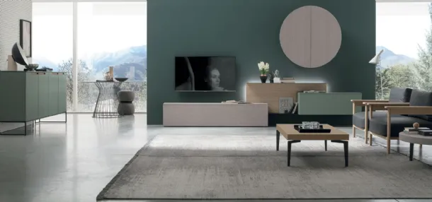 Wall unit Atlante UNIT AT118 in sand oak material and alpaca material by Tomasella.