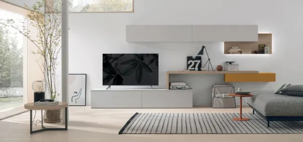 Atlas wall unit AT120 in canvas material and sand oak material by Tomasella.