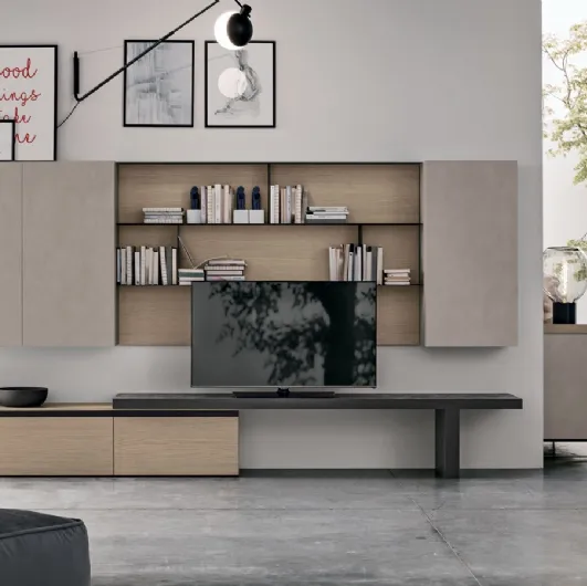 Atlante UNIT AT122 wall unit in anthracite matte material and sand oak matte material by Tomasella.