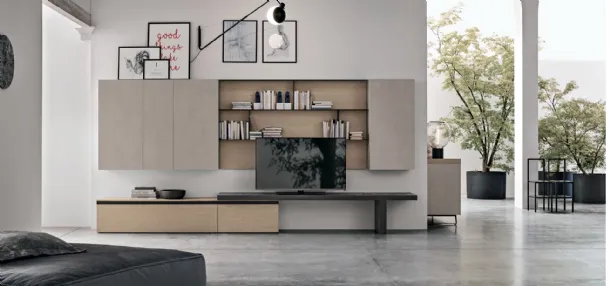 Atlante UNIT AT122 wall unit in anthracite matte material and sand oak matte material by Tomasella.