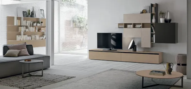 Atlas equipped wall unit AT124 in quarry cement material and matte anthracite material by Tomasella.
