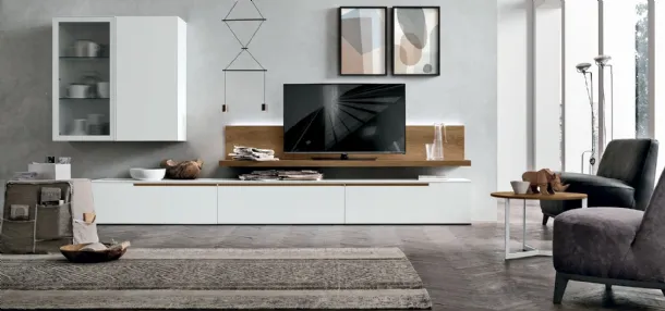 Atlante UNIT AT130 wall unit in matte white gypsum and light knotted textured finish by Tomasella.