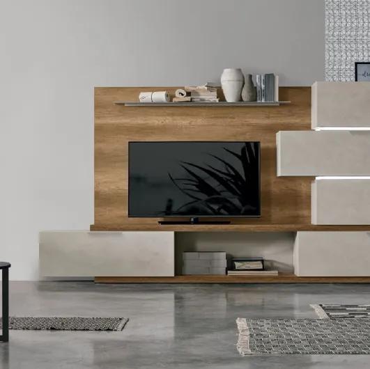 Atlas UNIT AT131 wall unit in light concrete texture and dark knotted texture by Tomasella