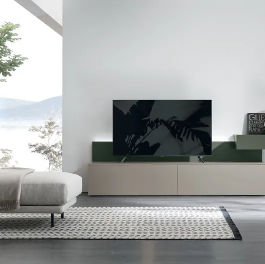 Atlante UNIT AT133 wall unit in matte arena material and matte forest lacquer by Tomasella
