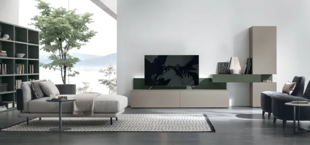 Atlante UNIT AT133 wall unit in matte arena material and matte forest lacquer by Tomasella