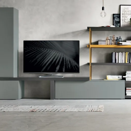 Atlante UNIT AT136 wall unit in matte basalt material and matte anthracite material by Tomasella.