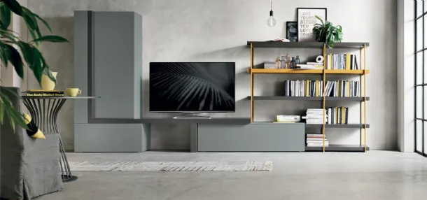 Atlante UNIT AT136 wall unit in matte basalt material and matte anthracite material by Tomasella.