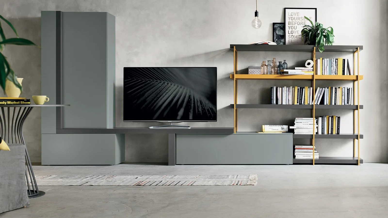 Atlante UNIT AT136 wall unit in matte basalt material and matte anthracite material by Tomasella.