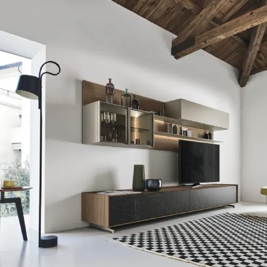 Cabaret One 03 wall unit in wood and ceramic by Sangiacomo