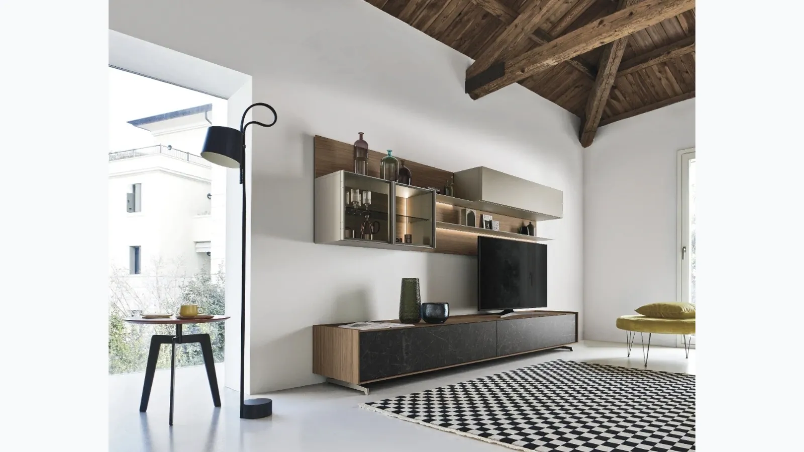 Cabaret One 03 wall unit in wood and ceramic by Sangiacomo